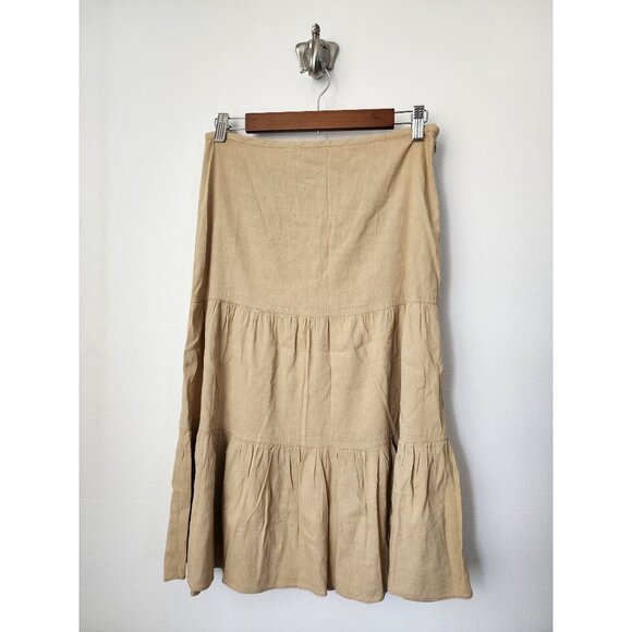 Theory Ellen cream beige linen blend tiered midi skirt 4
